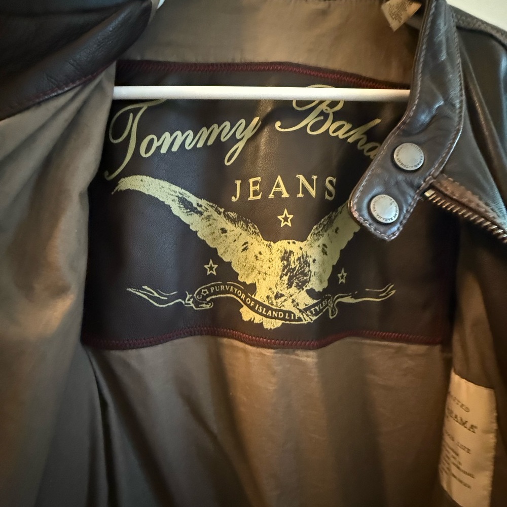 Tommy Bahama Men's Dark Brown Leather Bomber Jacket